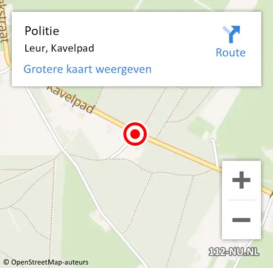 Locatie op kaart van de 112 melding: Politie Leur, Kavelpad op 8 november 2020 12:58