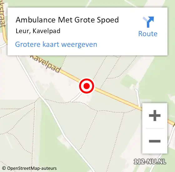 Locatie op kaart van de 112 melding: Ambulance Met Grote Spoed Naar Leur, Kavelpad op 8 november 2020 12:59