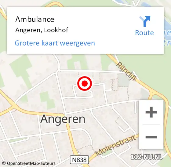 Locatie op kaart van de 112 melding: Ambulance Angeren, Lookhof op 8 november 2020 14:02