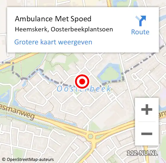 Locatie op kaart van de 112 melding: Ambulance Met Spoed Naar Heemskerk, Oosterbeekplantsoen op 8 november 2020 17:43