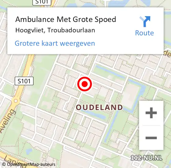 Locatie op kaart van de 112 melding: Ambulance Met Grote Spoed Naar Hoogvliet, Troubadourlaan op 8 november 2020 20:03