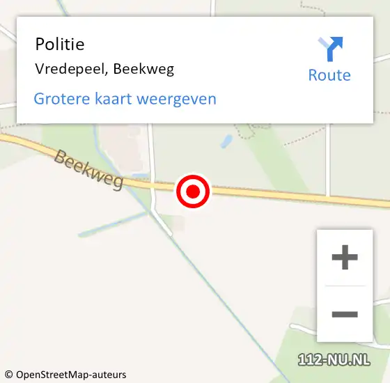 Locatie op kaart van de 112 melding: Politie Vredepeel, Beekweg op 8 november 2020 23:19