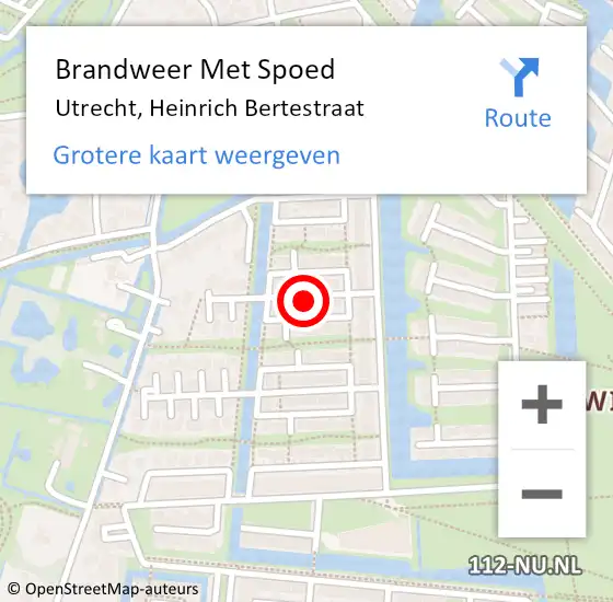 Locatie op kaart van de 112 melding: Brandweer Met Spoed Naar Utrecht, Heinrich Bertestraat op 9 november 2020 02:02