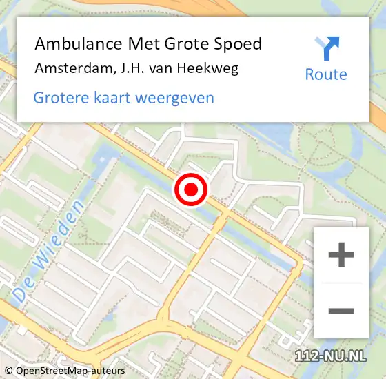 Locatie op kaart van de 112 melding: Ambulance Met Grote Spoed Naar Amsterdam, J.H. van Heekweg op 9 november 2020 07:21