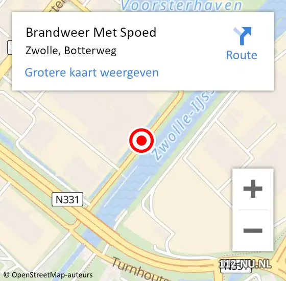 Locatie op kaart van de 112 melding: Brandweer Met Spoed Naar Zwolle, Botterweg op 9 november 2020 07:26