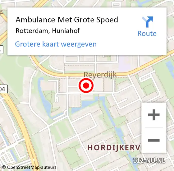 Locatie op kaart van de 112 melding: Ambulance Met Grote Spoed Naar Rotterdam, Huniahof op 9 november 2020 09:20