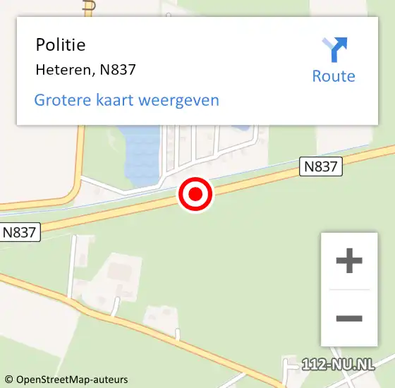 Locatie op kaart van de 112 melding: Politie Heteren, N837 op 9 november 2020 11:07