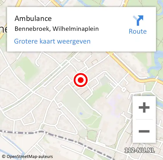 Locatie op kaart van de 112 melding: Ambulance Bennebroek, Wilhelminaplein op 9 november 2020 13:17