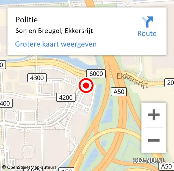 Locatie op kaart van de 112 melding: Politie Son en Breugel, Ekkersrijt op 9 november 2020 14:41