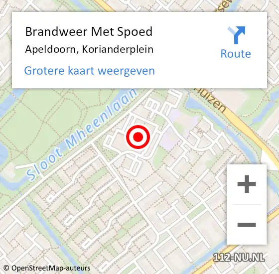 Locatie op kaart van de 112 melding: Brandweer Met Spoed Naar Apeldoorn, Korianderplein op 9 november 2020 14:58