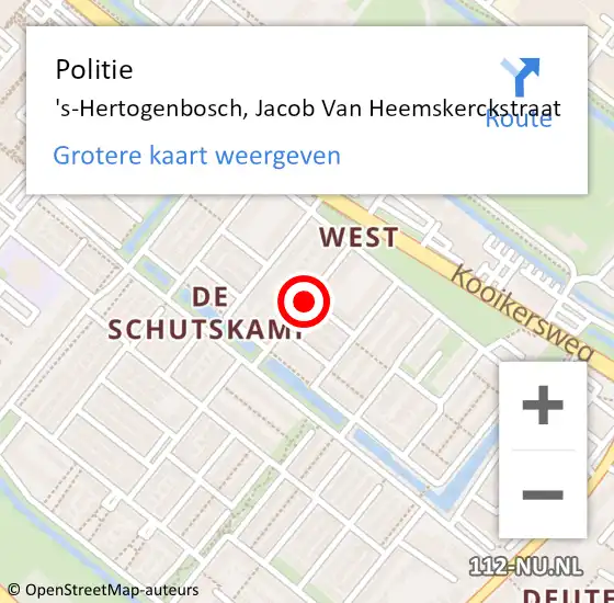 Locatie op kaart van de 112 melding: Politie 's-Hertogenbosch, Jacob Van Heemskerckstraat op 9 november 2020 15:42