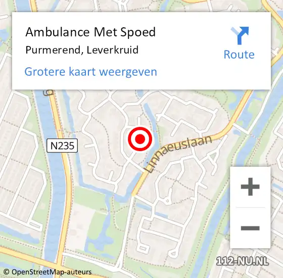 Locatie op kaart van de 112 melding: Ambulance Met Spoed Naar Purmerend, Leverkruid op 9 november 2020 22:02