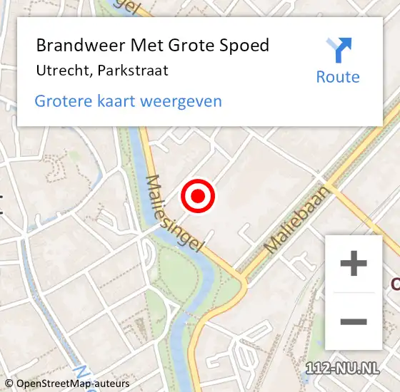 Locatie op kaart van de 112 melding: Brandweer Met Grote Spoed Naar Utrecht, Parkstraat op 9 november 2020 22:04