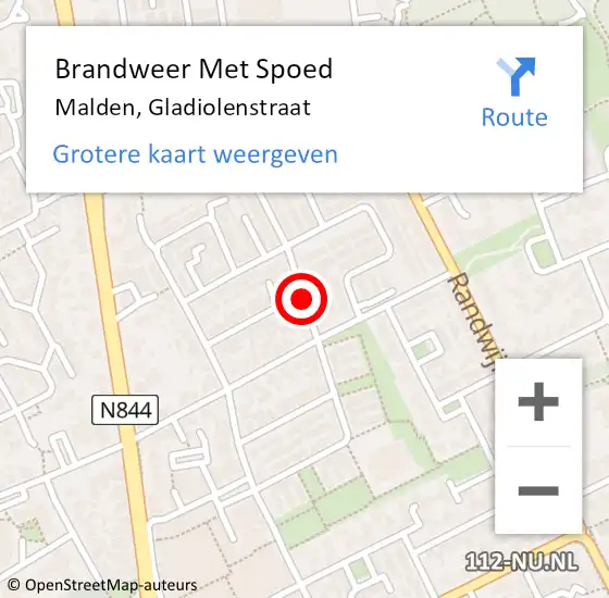 Locatie op kaart van de 112 melding: Brandweer Met Spoed Naar Malden, Gladiolenstraat op 10 november 2020 09:49