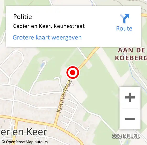 Locatie op kaart van de 112 melding: Politie Cadier en Keer, Keunestraat op 10 november 2020 10:12
