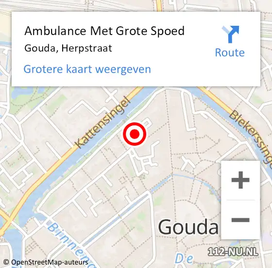 Locatie op kaart van de 112 melding: Ambulance Met Grote Spoed Naar Gouda, Herpstraat op 10 november 2020 10:58