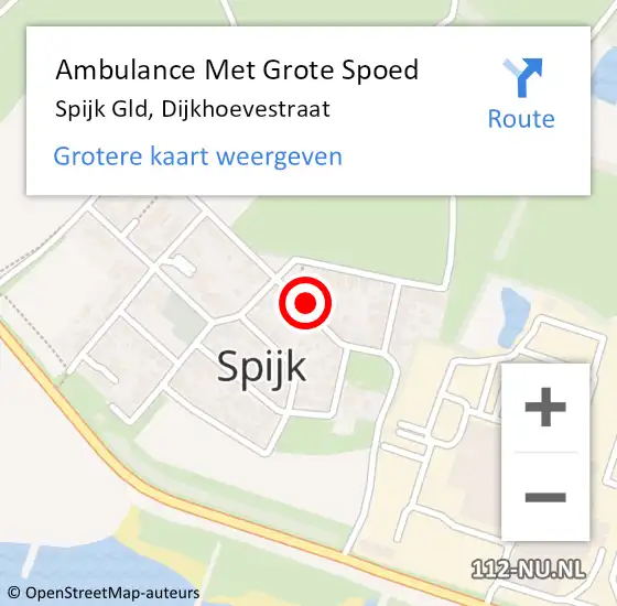 Locatie op kaart van de 112 melding: Ambulance Met Grote Spoed Naar Spijk Gld, Dijkhoevestraat op 23 mei 2014 22:31