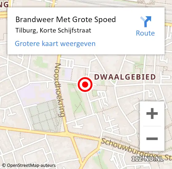 Locatie op kaart van de 112 melding: Brandweer Met Grote Spoed Naar Tilburg, Korte Schijfstraat op 10 november 2020 11:25