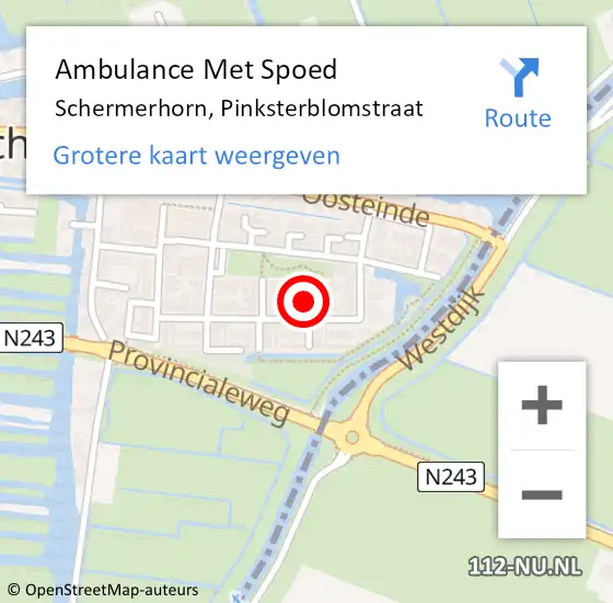 Locatie op kaart van de 112 melding: Ambulance Met Spoed Naar Schermerhorn, Pinksterblomstraat op 23 mei 2014 22:40