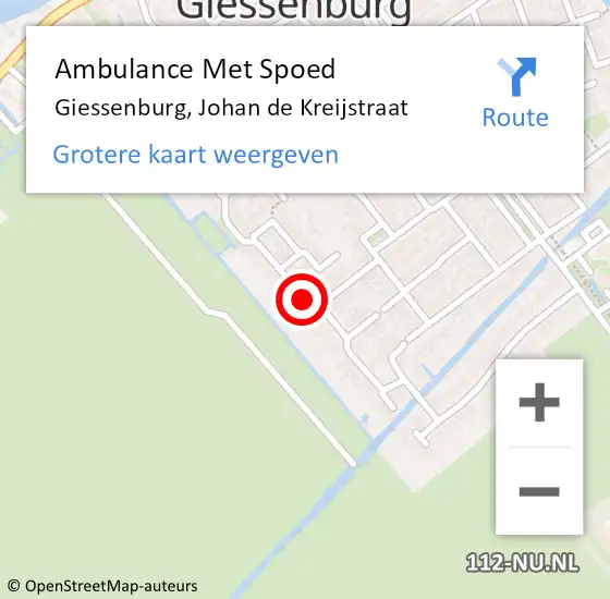 Locatie op kaart van de 112 melding: Ambulance Met Spoed Naar Giessenburg, Johan de Kreijstraat op 10 november 2020 12:52