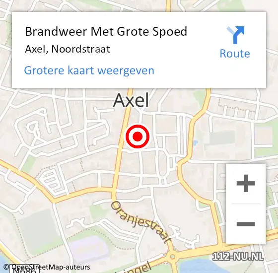 Locatie op kaart van de 112 melding: Brandweer Met Grote Spoed Naar Axel, Noordstraat op 10 november 2020 13:41