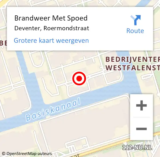 Locatie op kaart van de 112 melding: Brandweer Met Spoed Naar Deventer, Roermondstraat op 10 november 2020 14:11