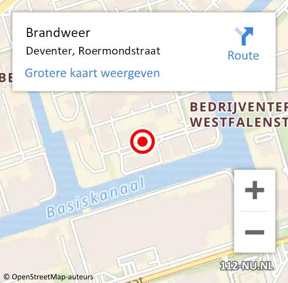 Locatie op kaart van de 112 melding: Brandweer Deventer, Roermondstraat op 10 november 2020 14:40