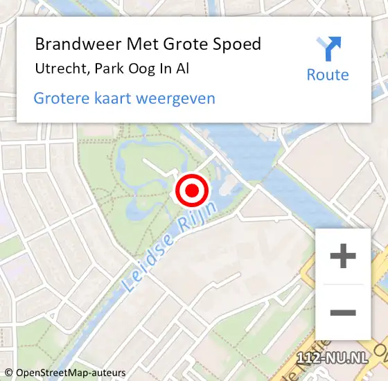 Locatie op kaart van de 112 melding: Brandweer Met Grote Spoed Naar Utrecht, Park Oog In Al op 10 november 2020 14:49