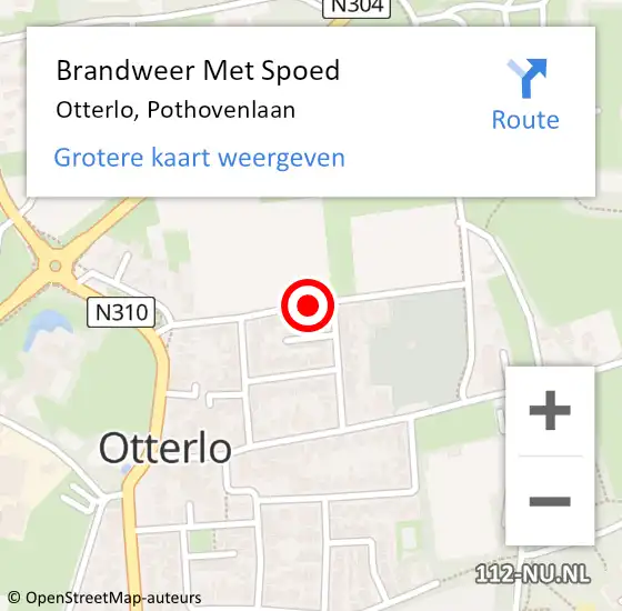 Locatie op kaart van de 112 melding: Brandweer Met Spoed Naar Otterlo, Pothovenlaan op 10 november 2020 15:20