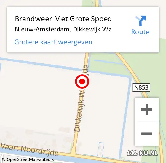 Locatie op kaart van de 112 melding: Brandweer Met Grote Spoed Naar Nieuw-Amsterdam, Dikkewijk Wz op 10 november 2020 16:07