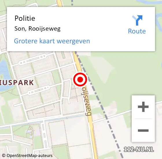 Locatie op kaart van de 112 melding: Politie Son, Rooijseweg op 10 november 2020 16:37