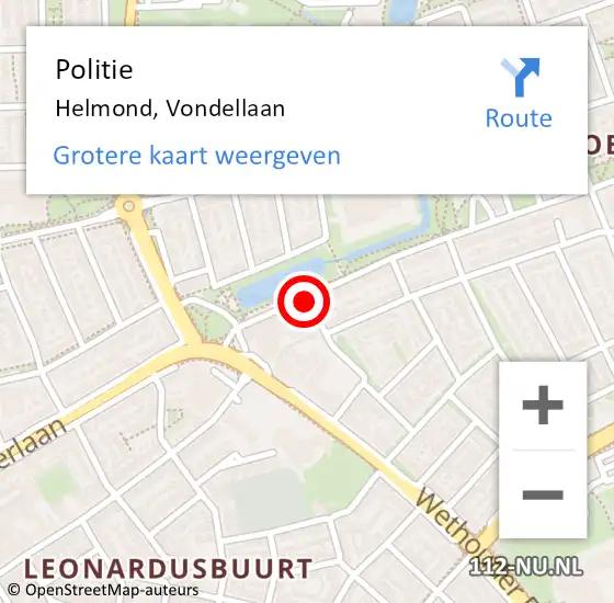 Locatie op kaart van de 112 melding: Politie Helmond, Vondellaan op 10 november 2020 19:50