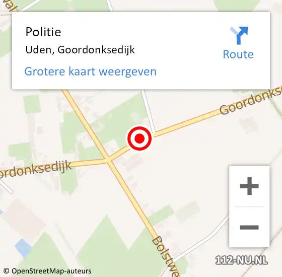 Locatie op kaart van de 112 melding: Politie Uden, Goordonksedijk op 11 november 2020 06:57