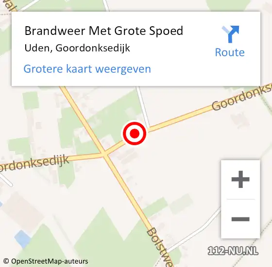 Locatie op kaart van de 112 melding: Brandweer Met Grote Spoed Naar Uden, Goordonksedijk op 11 november 2020 06:57