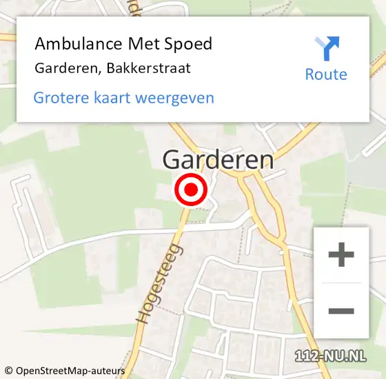 Locatie op kaart van de 112 melding: Ambulance Met Spoed Naar Garderen, Bakkerstraat op 11 november 2020 09:13