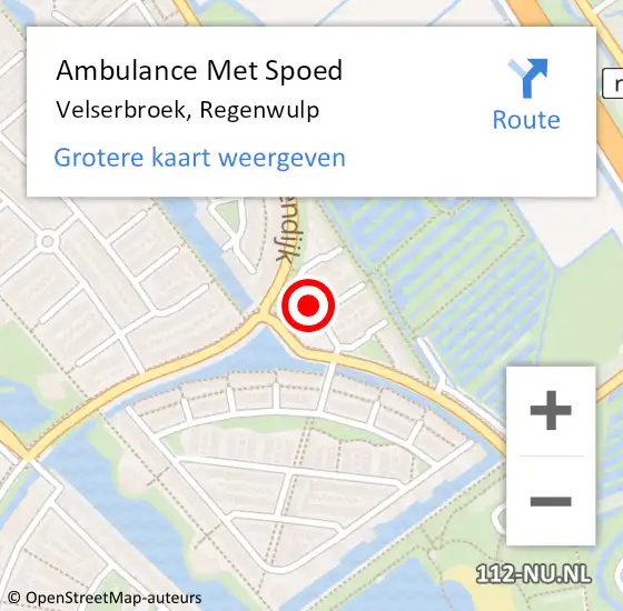 Locatie op kaart van de 112 melding: Ambulance Met Spoed Naar Velserbroek, Regenwulp op 11 november 2020 09:23