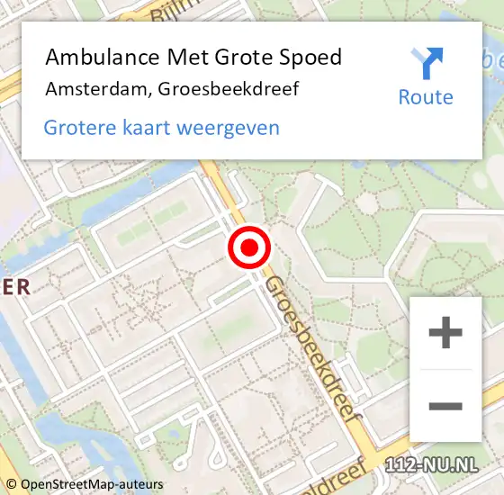 Locatie op kaart van de 112 melding: Ambulance Met Grote Spoed Naar Amsterdam, Groesbeekdreef op 11 november 2020 09:24