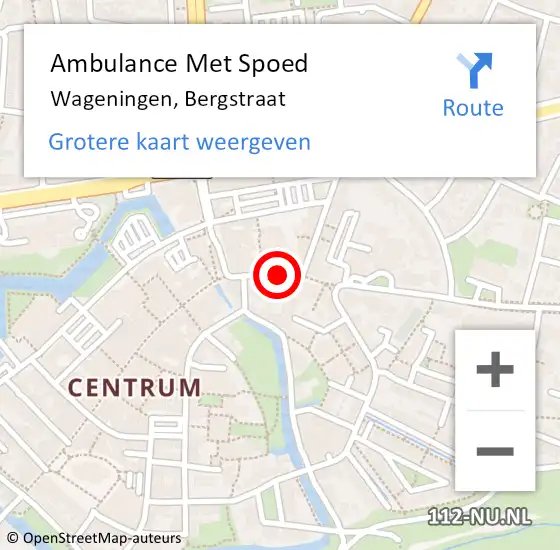Locatie op kaart van de 112 melding: Ambulance Met Spoed Naar Wageningen, Bergstraat op 11 november 2020 09:31