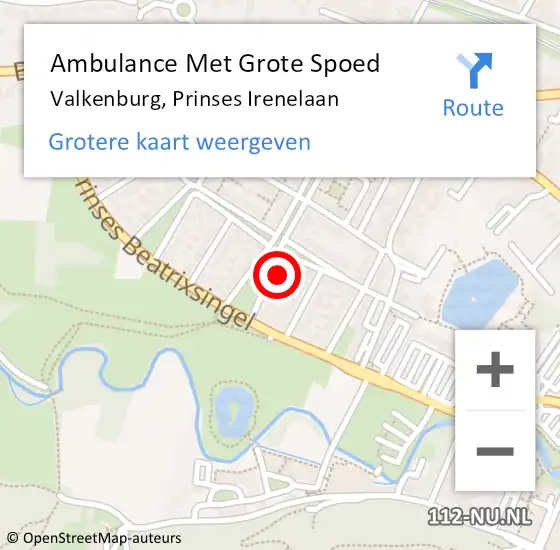 Locatie op kaart van de 112 melding: Ambulance Met Grote Spoed Naar Valkenburg, Prinses Irenelaan op 24 mei 2014 01:05