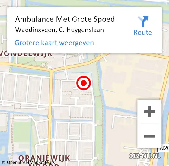 Locatie op kaart van de 112 melding: Ambulance Met Grote Spoed Naar Waddinxveen, C. Huygenslaan op 24 mei 2014 01:05