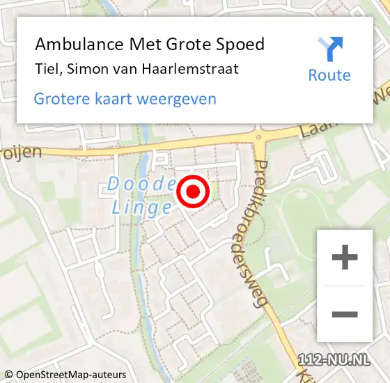 Locatie op kaart van de 112 melding: Ambulance Met Grote Spoed Naar Tiel, Simon van Haarlemstraat op 11 november 2020 12:47