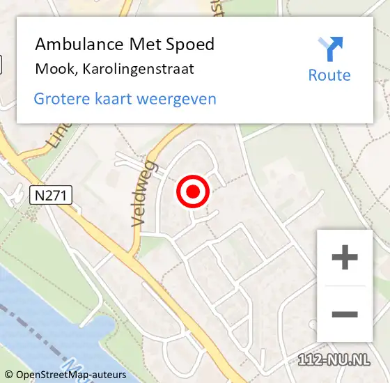 Locatie op kaart van de 112 melding: Ambulance Met Spoed Naar Mook, Karolingenstraat op 11 november 2020 13:59