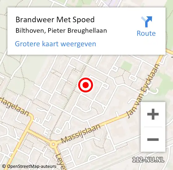 Locatie op kaart van de 112 melding: Brandweer Met Spoed Naar Bilthoven, Pieter Breughellaan op 11 november 2020 14:14