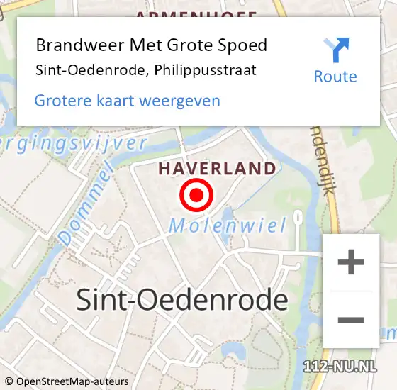 Locatie op kaart van de 112 melding: Brandweer Met Grote Spoed Naar Sint-Oedenrode, Philippusstraat op 11 november 2020 16:01
