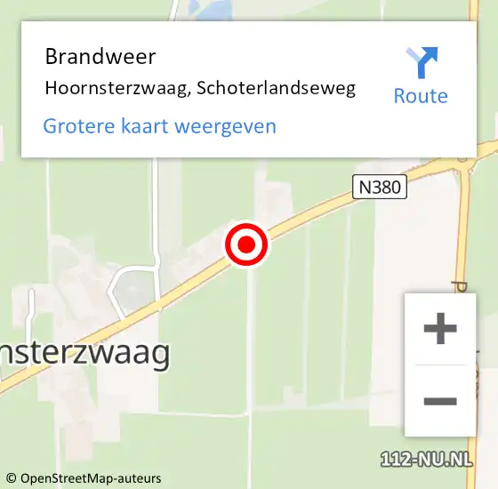 Locatie op kaart van de 112 melding: Brandweer Hoornsterzwaag, Schoterlandseweg op 11 november 2020 16:06