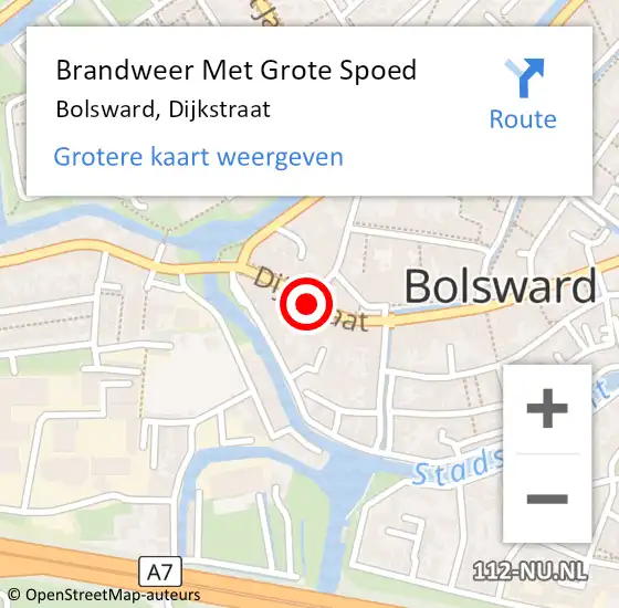 Locatie op kaart van de 112 melding: Brandweer Met Grote Spoed Naar Bolsward, Dijkstraat op 11 november 2020 17:05