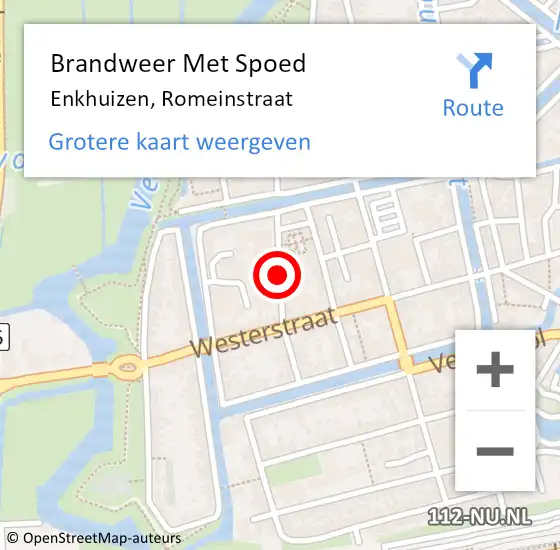 Locatie op kaart van de 112 melding: Brandweer Met Spoed Naar Enkhuizen, Romeinstraat op 11 november 2020 17:12