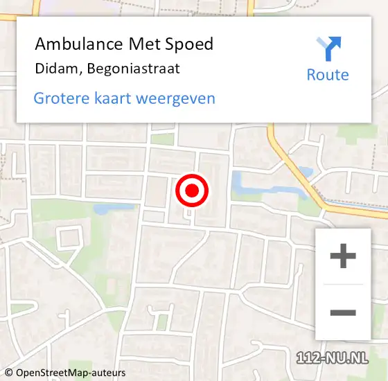 Locatie op kaart van de 112 melding: Ambulance Met Spoed Naar Didam, Begoniastraat op 11 november 2020 21:06