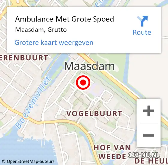 Locatie op kaart van de 112 melding: Ambulance Met Grote Spoed Naar Maasdam, Grutto op 11 november 2020 23:19