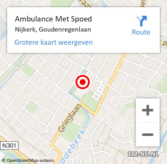 Locatie op kaart van de 112 melding: Ambulance Met Spoed Naar Nijkerk, Goudenregenlaan op 11 november 2020 23:28